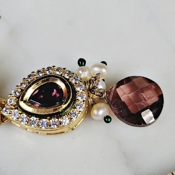 Statement Cocktail Earrings Dangle Drop Pierced Purple Green Delicate Pe… - Picture 6 of 12